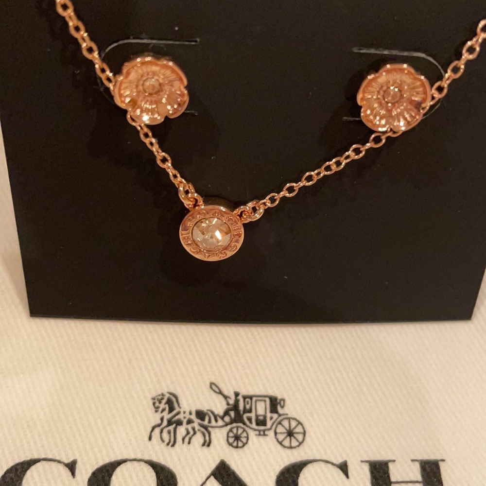 COACH Open Circle Necklace and Tea Rose Stud Set - Picture 7 of 8